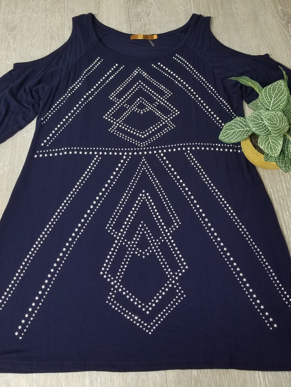 Belldini Cold Shoulder Top W/Studded Design Details